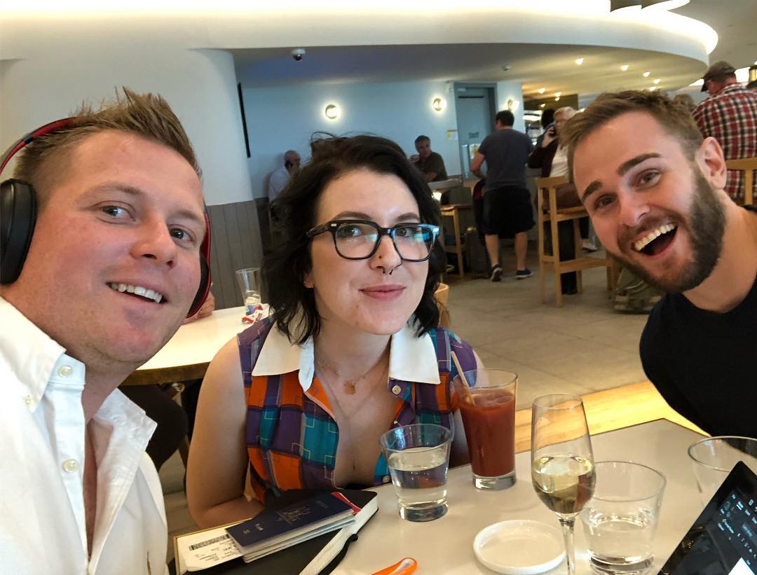 Chris, Ash and Adam in the Qantas Business Lounge in Brisbane